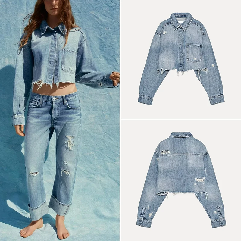 

Женский модный комплект весны 2025 года Z, длинные брюки с декоративными отверстиями, длинные брюки из полиэстера, студенческий orm Work