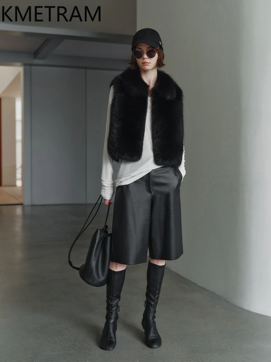 Жилет из 100% натурального лисьего меха, женская роскошная шуба без рукавов, женская зимняя одежда высокого качества, 2022, короткие жилеты шуба женская