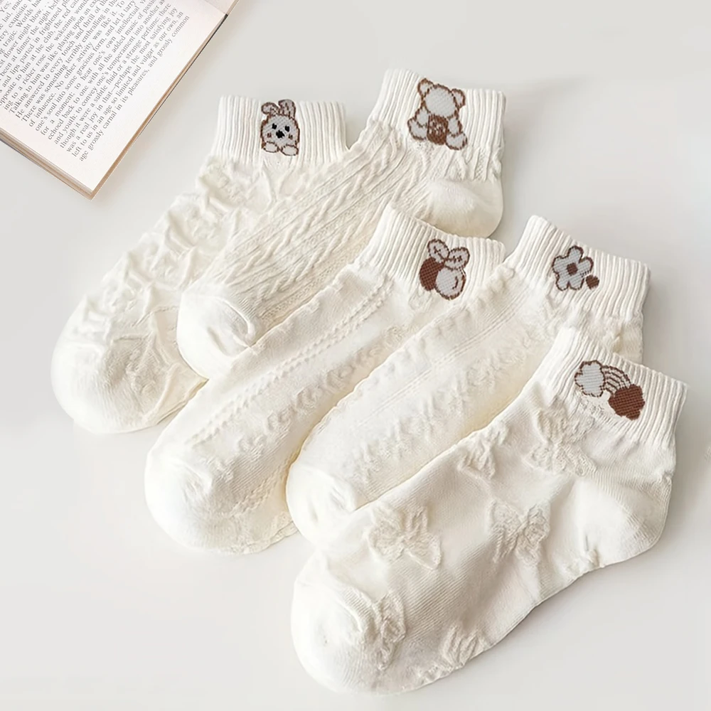 

5/10 Pairs Of Cute Animal Pattern Knitted Ankle Socks For Breathable Sweat Absorbing Comfortable Soft Casual And Simple Socks