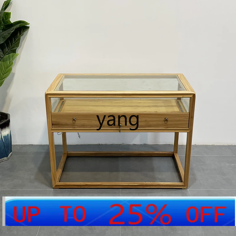 LH  New Chinese Glass Cabinet Wenwan Jade Jewelry Simple Solid Wood Display Cabinet