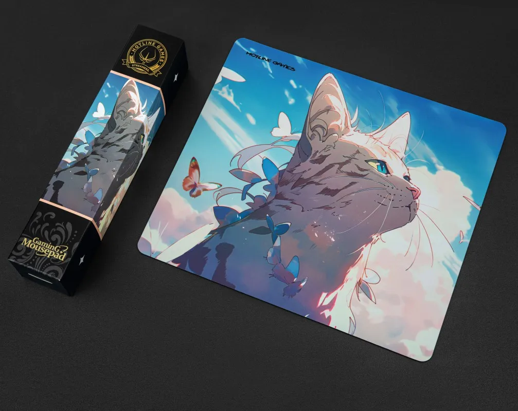 

Hotline Games Mouse Pad (Cute Cat) Streamer Rainbow Phantom Coating High Quality Non-lock Edge Fps Gaming Mousepad 320x280x3mm