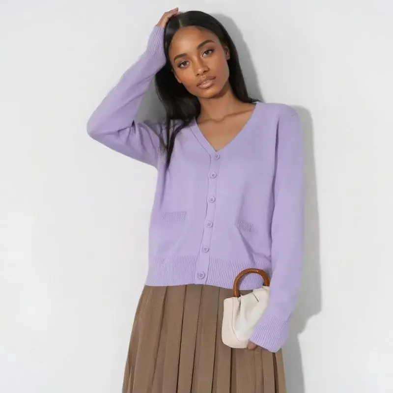 

2025 Повседневная студенческая верхняя одежда Sle Fem, весенне-осенний женский вязаный свитер Sol Bright Tead Coolmax Fiber