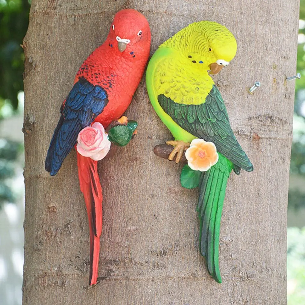 

DIY Resin Budgerigar Parrot Statue Simulated Wall Mounted Animal Sculpture Waterproof Creative Bird Figurines Patio