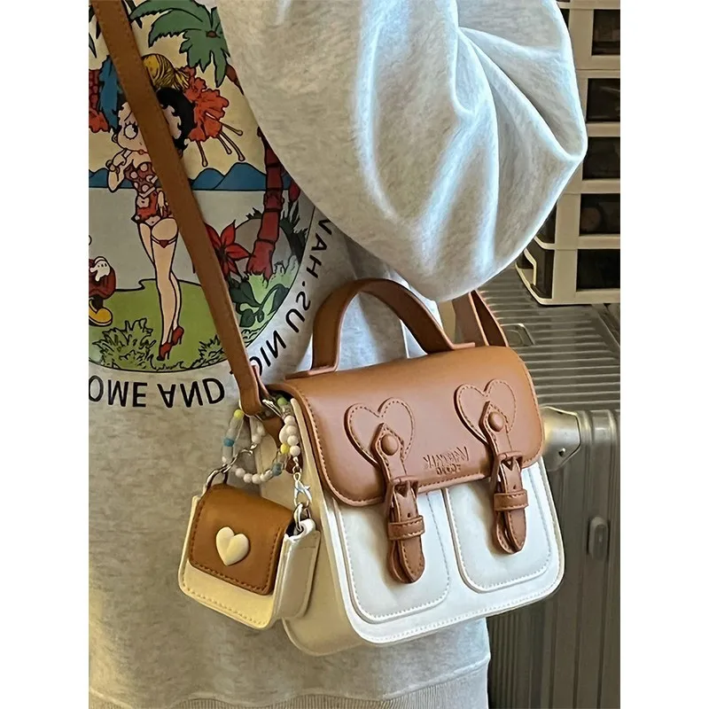 

Women's 2025 New Contrasting Color Cream Cute Cambridge Bag Portable Small Square Shoulder Messenger Bag