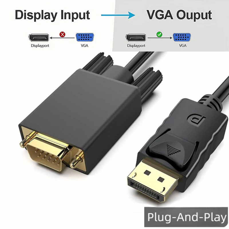 DisplayPort to VGA Cable DisplayPort to VGA Adapter Conversion HD Video Cable For TV Monitor Laptop Computer Projector 1080P