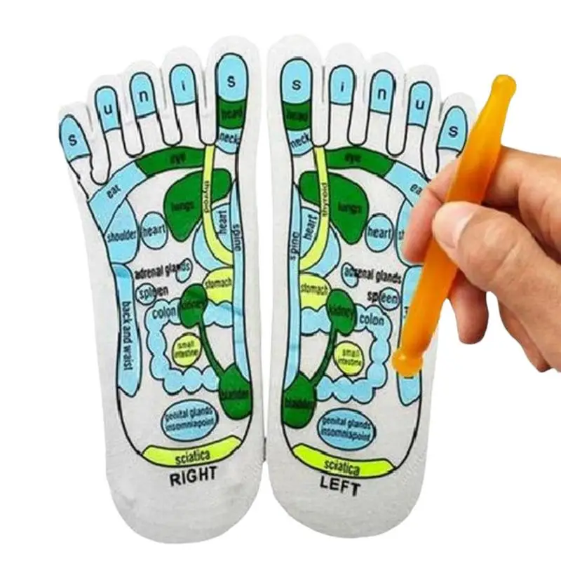 Reflexology Socks Set Cotton Five Toe Separate Socks English With Massage Tool Foot Pressure Reflex Socks For Women Men