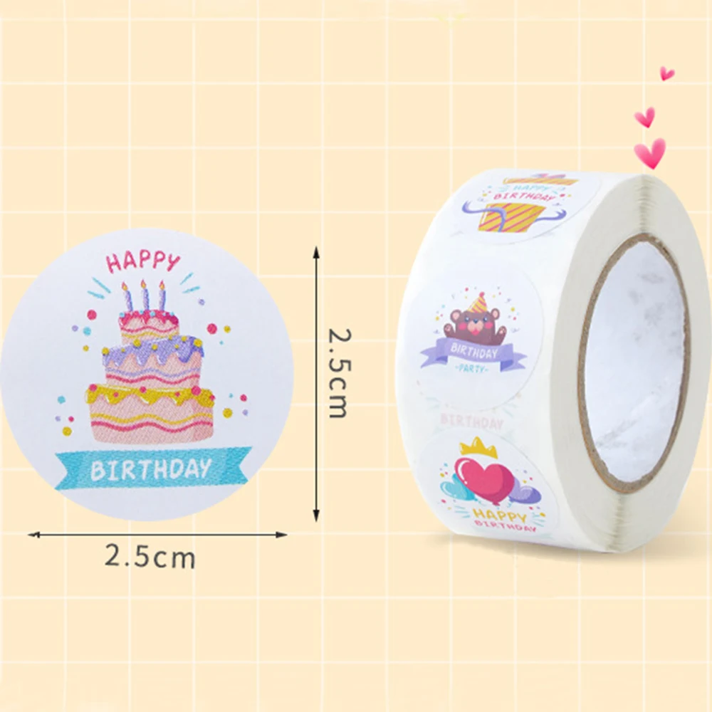 Autocollant de fête gâteau joyeux anniversaire, 100 à 500 pièces, autocollant créatif de dessin animé décoratif pour cadeau de vacances, autocollant de scellage d'enveloppe