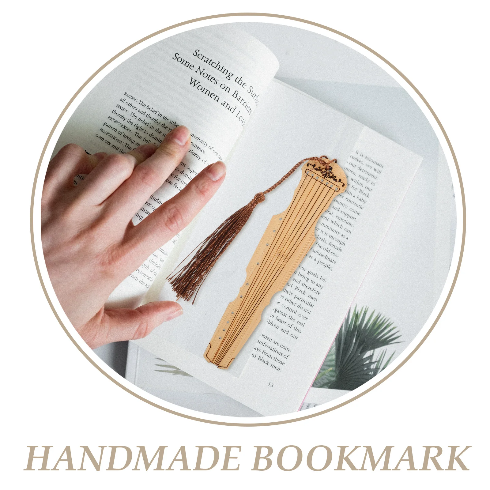 

4Pcs Guqin Shaped Bamboo Bookmarks Lightweight Tassel Pendant Elegant Design for Home Office School Decorative Reading