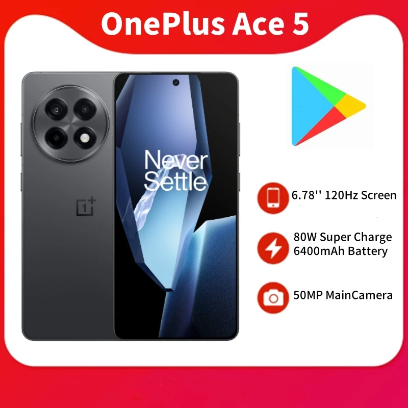 Unlocked OnePlus Ace5 Mobile Phone 6.78" AMOLED 120HZ 80W Charge 50.0MP Camera Snapdragon 8 Gen 3 Android 15.0 OTA