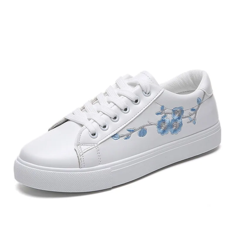 Little White Shoes Women 2024 New Embroidered Flowers Casual Single Shoes Fashion Student Low Top Women\'s Shoes Zapatos De Mujer