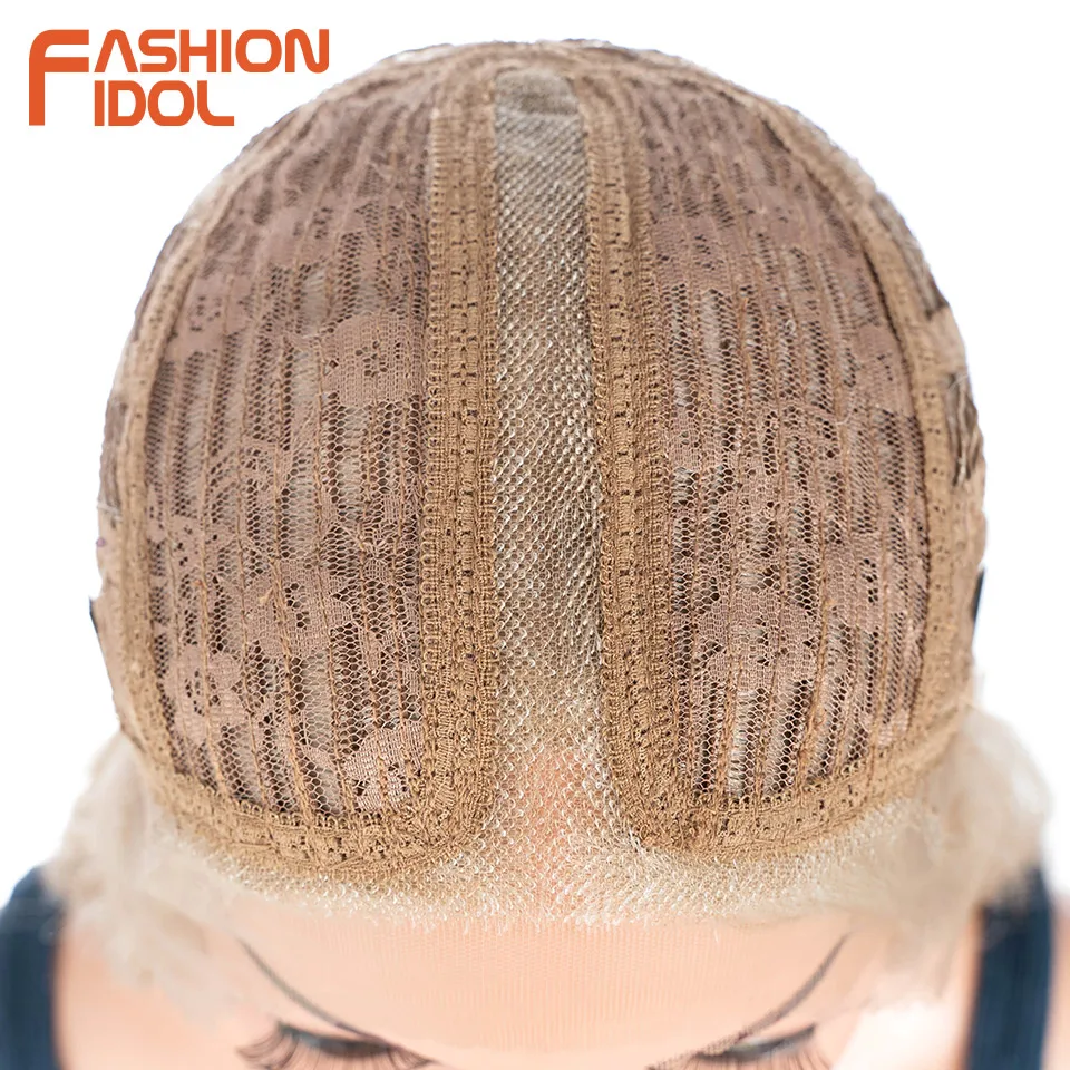 FASHION IDOL 30 Inch Lace Front Wigs Synthetic Ombre Blonde Water Wave Hair Wigs For Women High Temperature Fiber Cosplay Wigs image 5