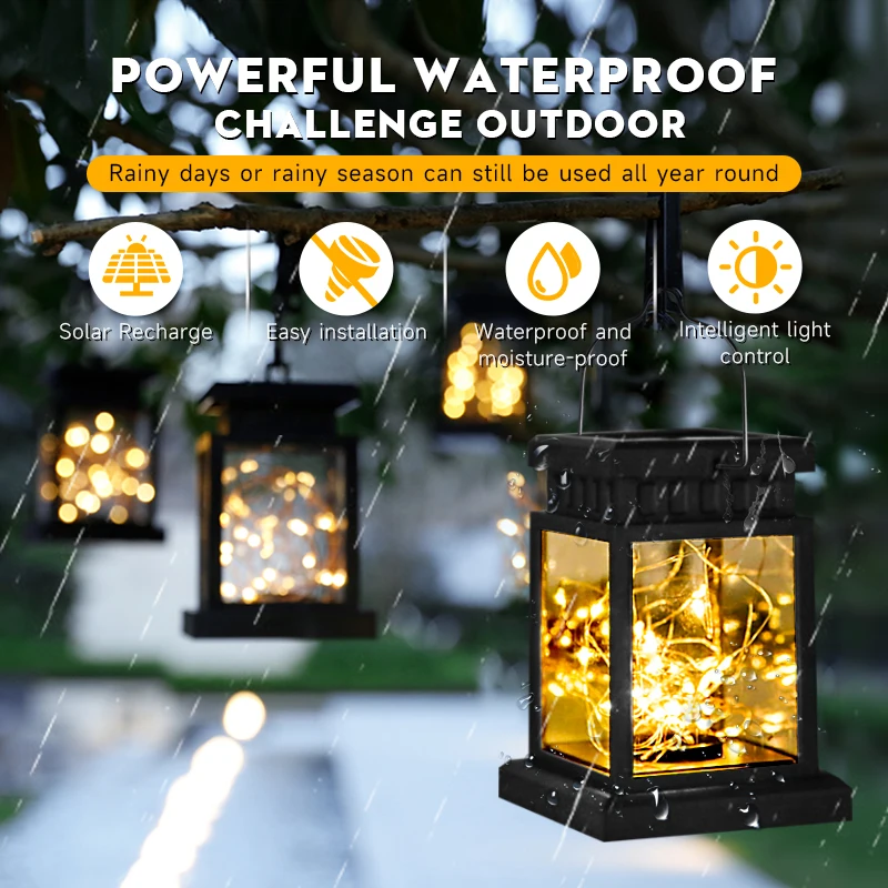 Lanterne Solaire LED Imperméable Portable, Luminaire Décoratif d'Extérieur, Idéal pour un Jardin, une Cour ou un Festival