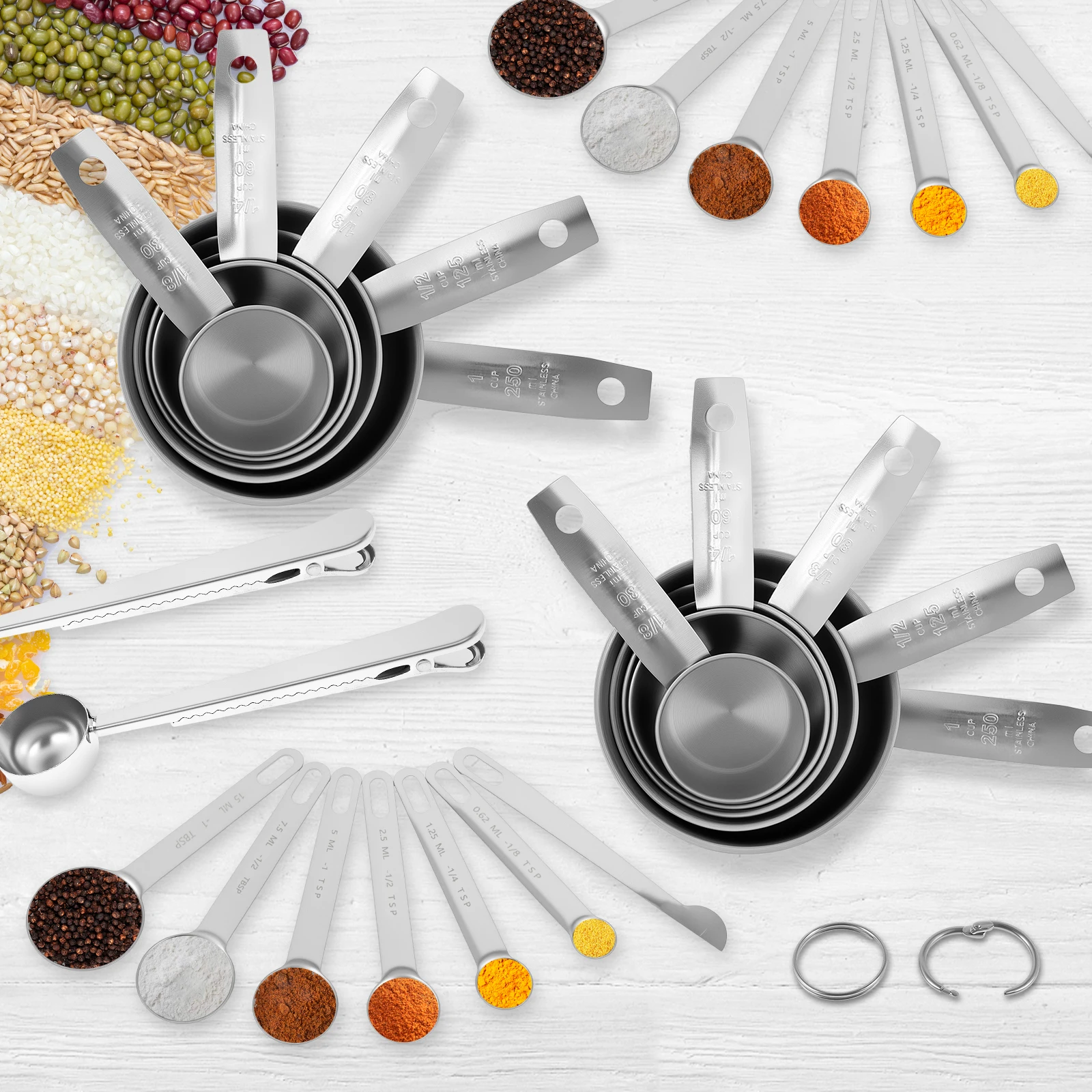 

26 Pcs Measuring Cups and Spoons Set Stainless Steel Measuring Spoons and Cups Stackable Measuring Spoons Set