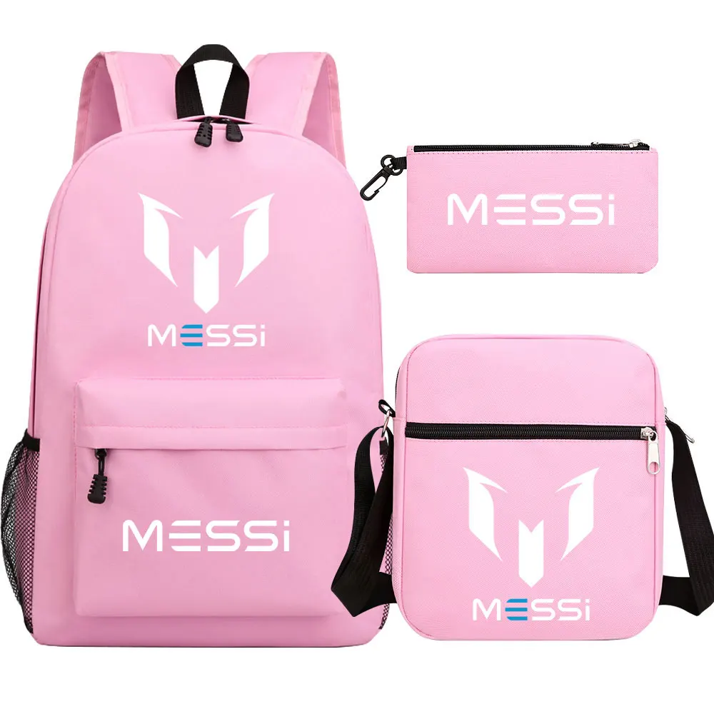 3pcs Football Messi Backpack Children\'s School Backpack Women Men Travel Laptop Teens Mochilas Students Totes Sac