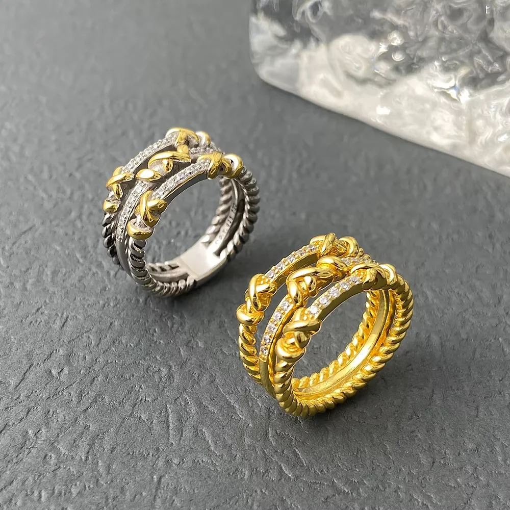 

Two-color Multi-layer Silver-plated Ring High Quality Fashion Jewelry Wholesale