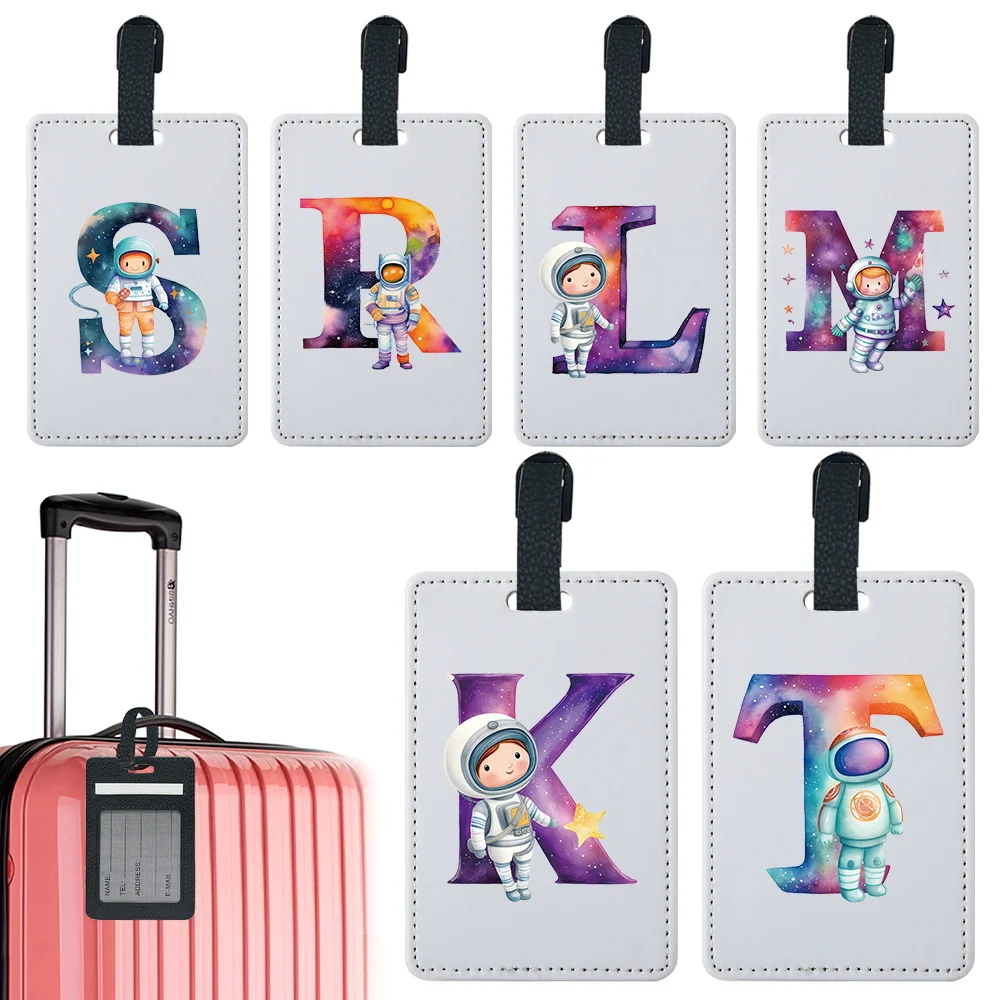 

Стильная двухцветная багажная бирка из искусственной кожи для деловых поездок, портативный универсальный держатель для удостоверения личности, унисекс, с буквенным узором астронавта