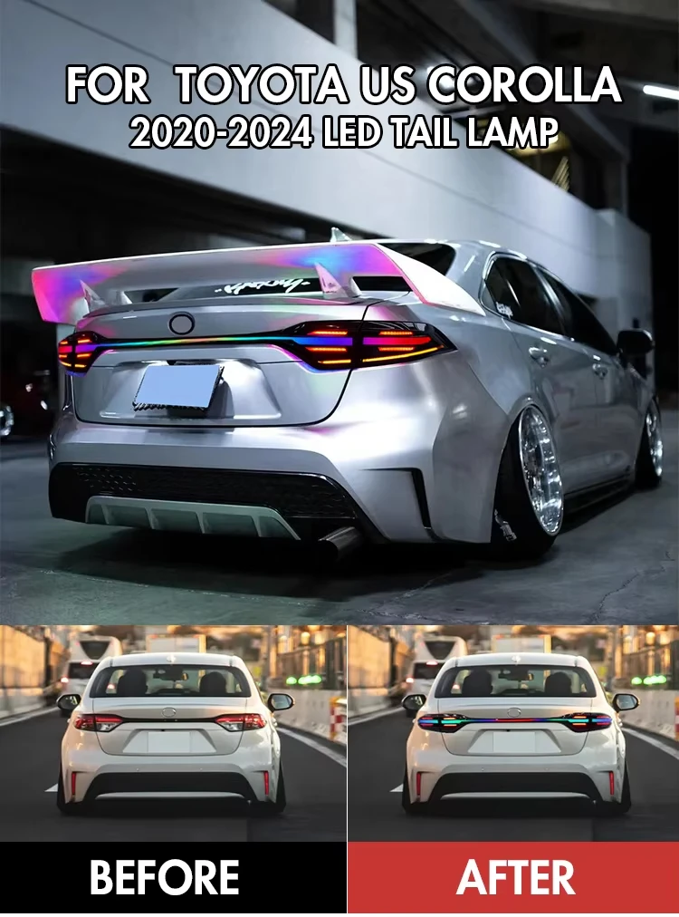 DK Motion RGB Full LED Tail Lights For Toyota US Corolla 12th Gen Levin 2020-2024 Rear Auto Lamps Assembly Smoke Lens 12V