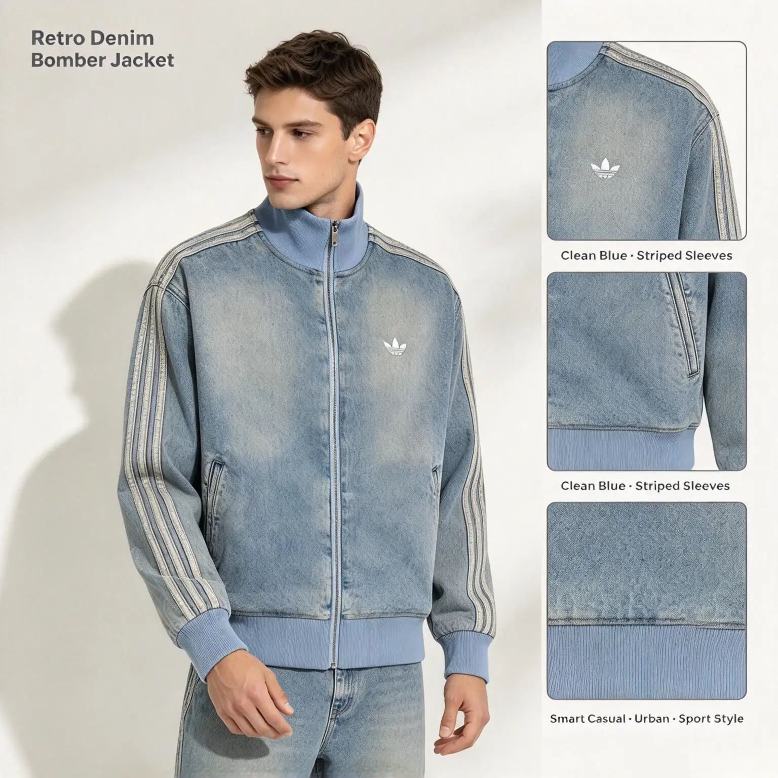 Adidas DENIM FB TT KS4970 Clover Men's Zipper Sports Casual Denim Jacket  Free returns