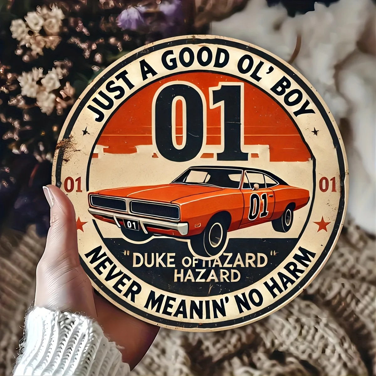 2D FLAT Vintage Duke of Hazzard 19.99x19.99cm Round Aluminum Sign - Rustic Metal Wall Art, Durable & Weatherproof for Home, Offi