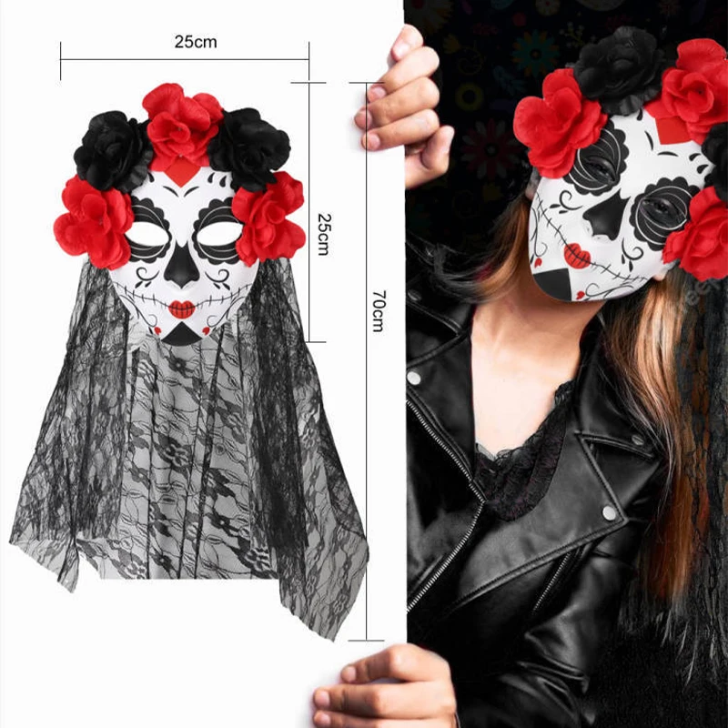 Ghost Bride Day of the Dead Halloween Party Mask Cosplay Costumes Adults Masquerade Props Horror Skull Mask for Day of the Dead