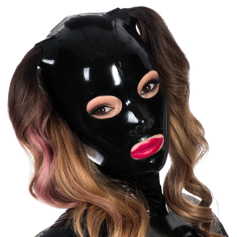 NO WIG ! Basic Simple Design Unisex Customize Size Color Back Zipper Tight Latex Handmade Cosplay Hoods Mask Tops with Hair Hole