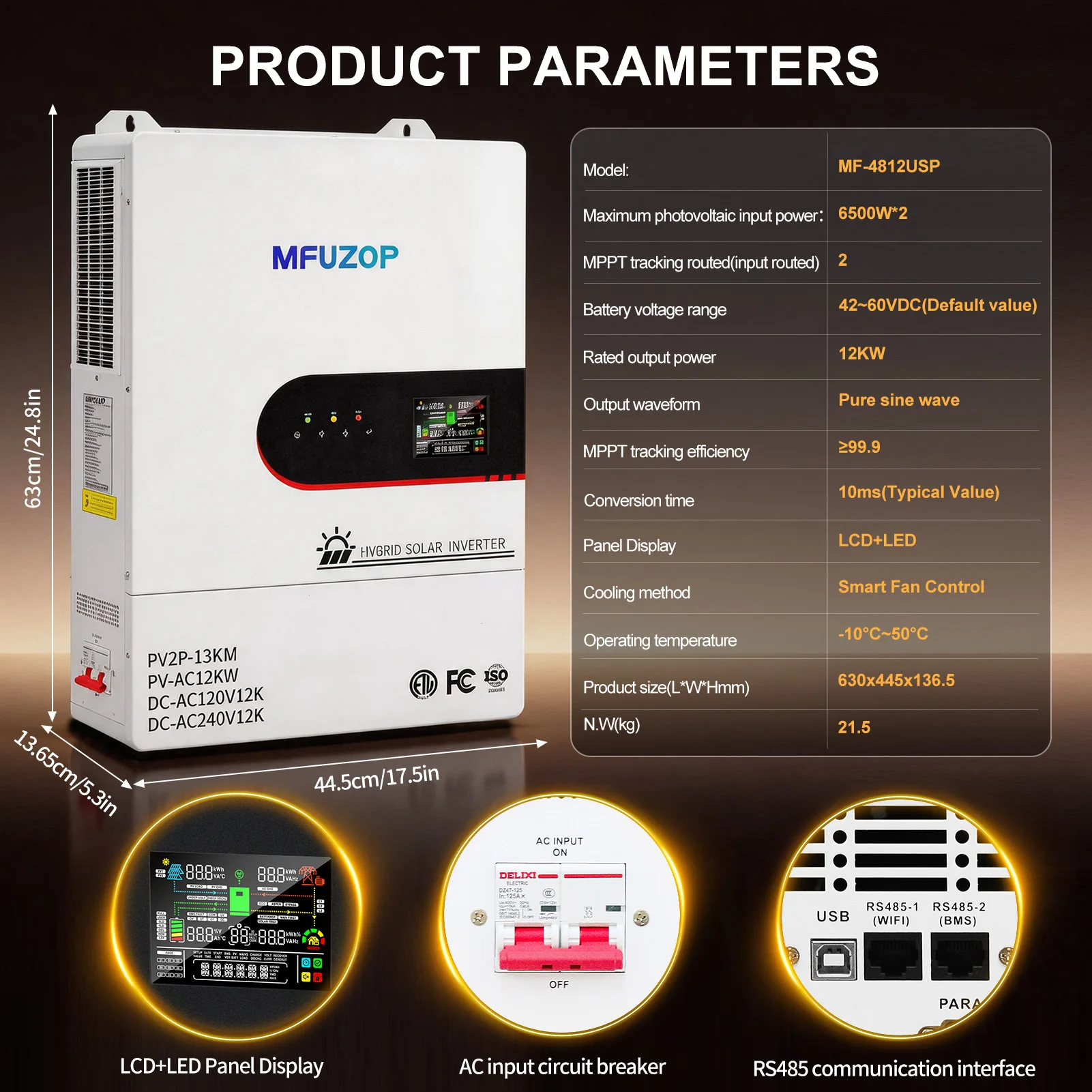 DATOUBOSS 12KW Solar Hybrid Split-Phase Inverter US Standard 240V Battery-Free Mode UPS Uninterruptible Power Supply Off-Grid image 7