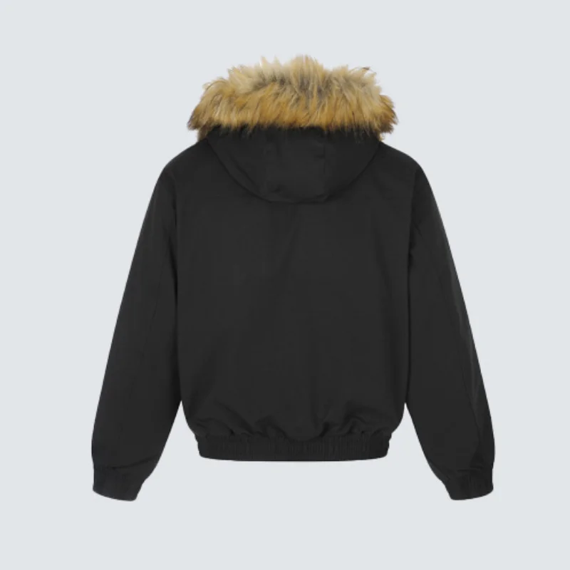 MWJLPWQ American-Style Faux Two-Piece Hooded Cotton Jacket Fur Collar Unisex Deconstructed Workwear Design Thickened Tops 17685