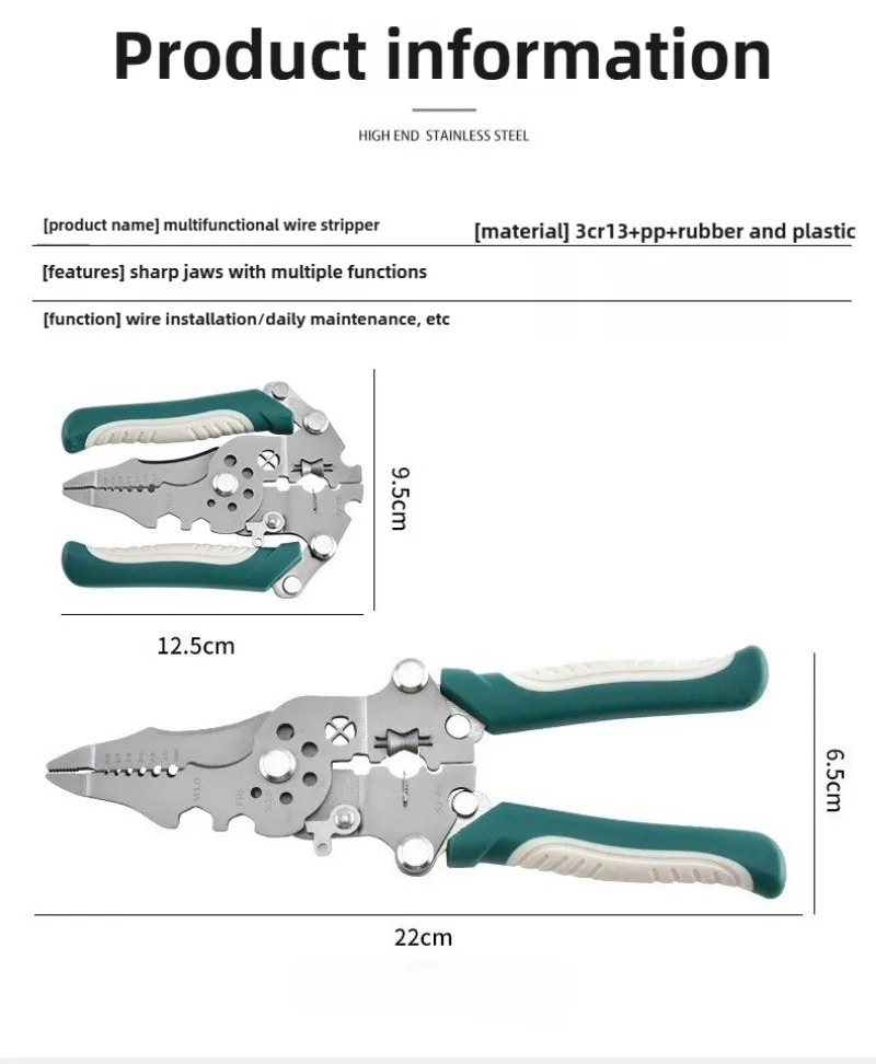 Faltbare Abisolierzange Riemenscheibe Design Multifunktions Elektriker Draht Splitter Draht Wicklung Zange Crimpen Zange Hand Werkzeug – Detail 7