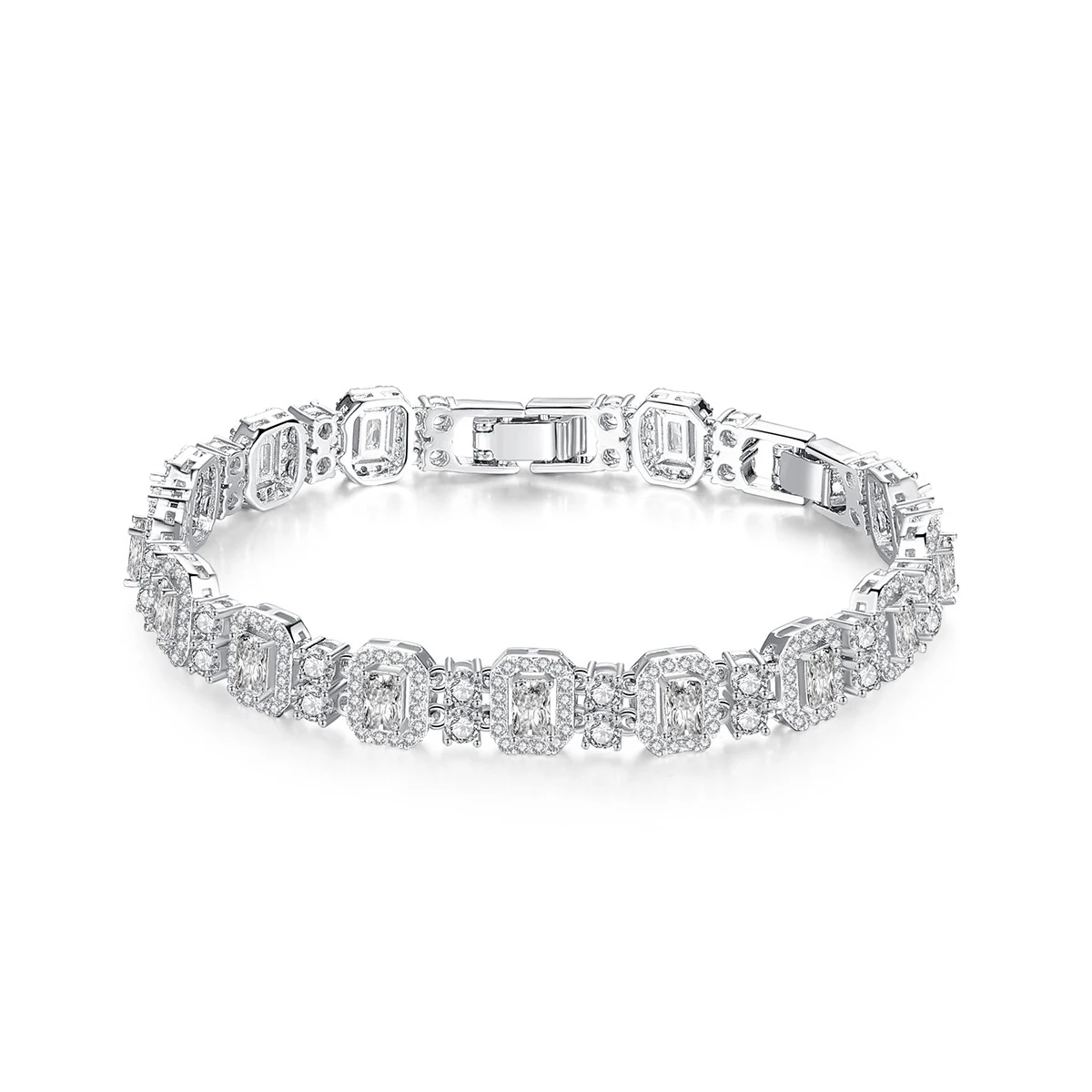 New Fashion Rectangle Silver Color on Hand Bracelet Bangle for Women Valentine's Day Gift Jewelry Wholesale S8070