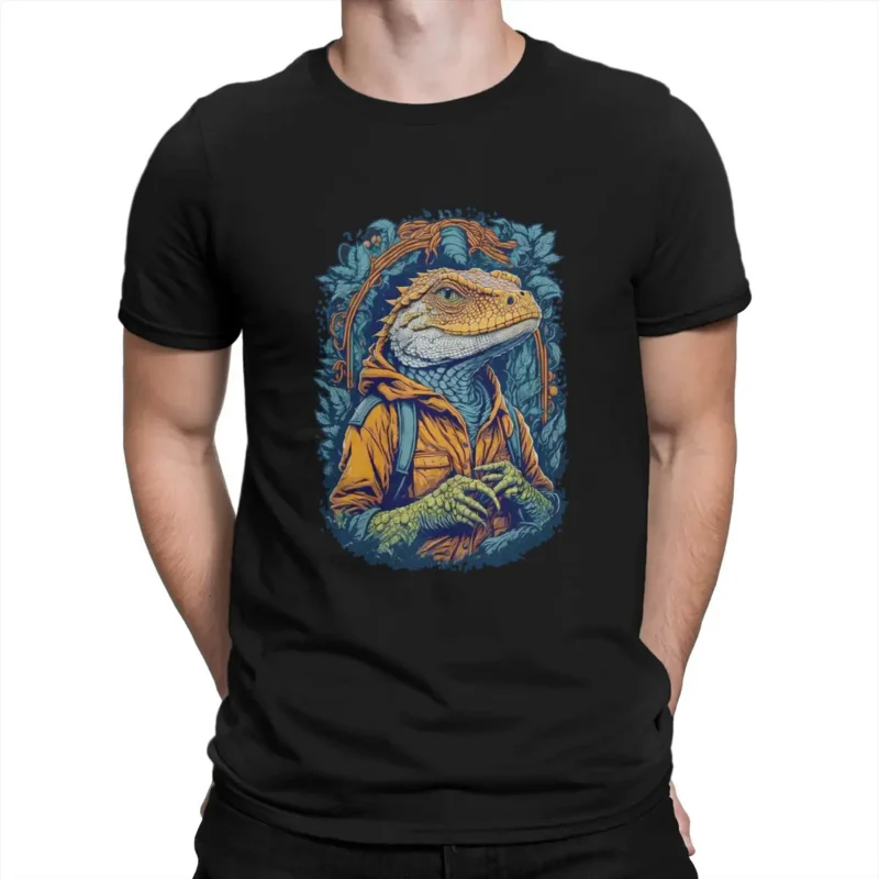 Men T-Shirts Exploring Reptilian Realms Fun Cotton Tee Shirt Short Sleeve Hidden Kingdoms T Shirt Round Neck Clothing Party