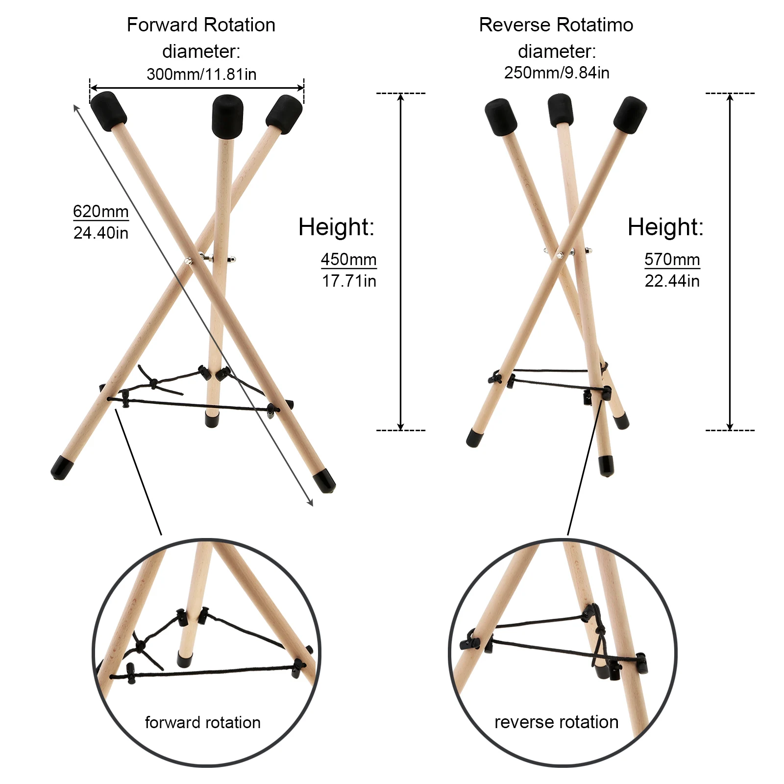 Beech Wood Floor Triangle Bracket Tongue Hand Drum Rack Stand for 10-15 inch, Universal Folding Portable Hang Handpan Holder