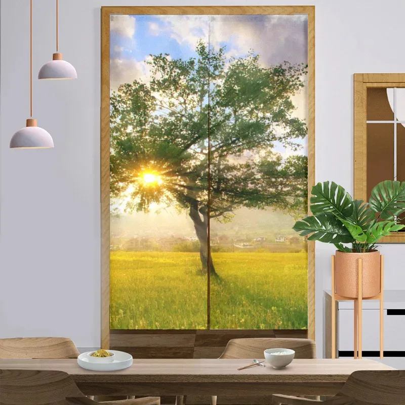 VIKAMA Wald-Türvorhang, natürlicher Halbvorhang für Kücheneingang, Feng-Shui-Trennwand für Badezimmer, Flur