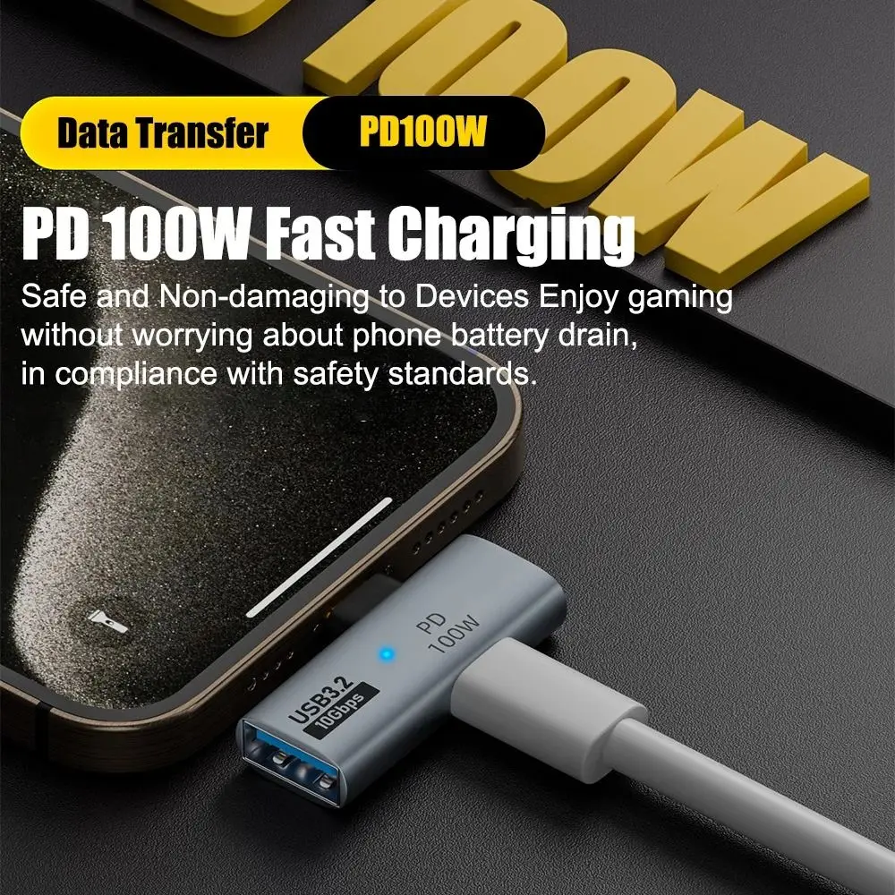 2 in 1 USB Type C Adapter Right Angle PD 100W USB OTG Adapter Multifunctional Fast Charging for Phone/Computers/Laptop/U Disk