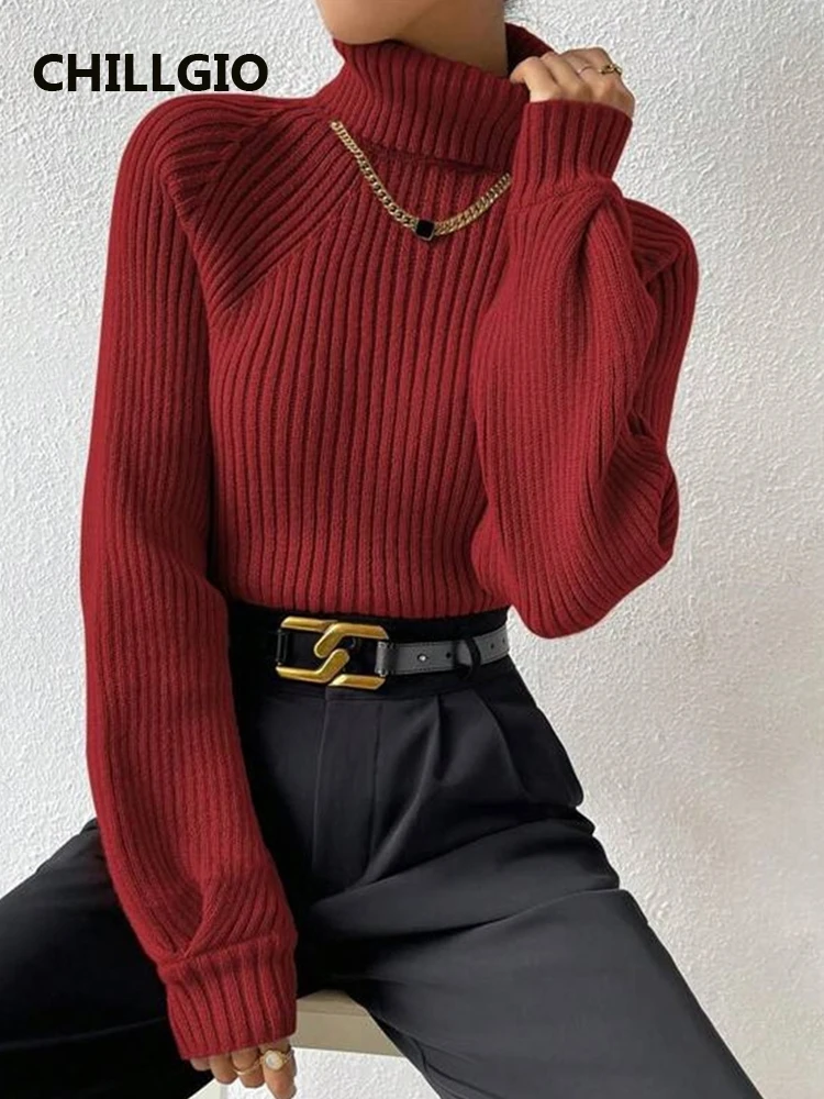 CHILLGIO Women Winter Warm Knitted Turtleneck Fashion Korean Casual Knit Tops Elastic Slim Long Sleeves Knitting Striped Sweater