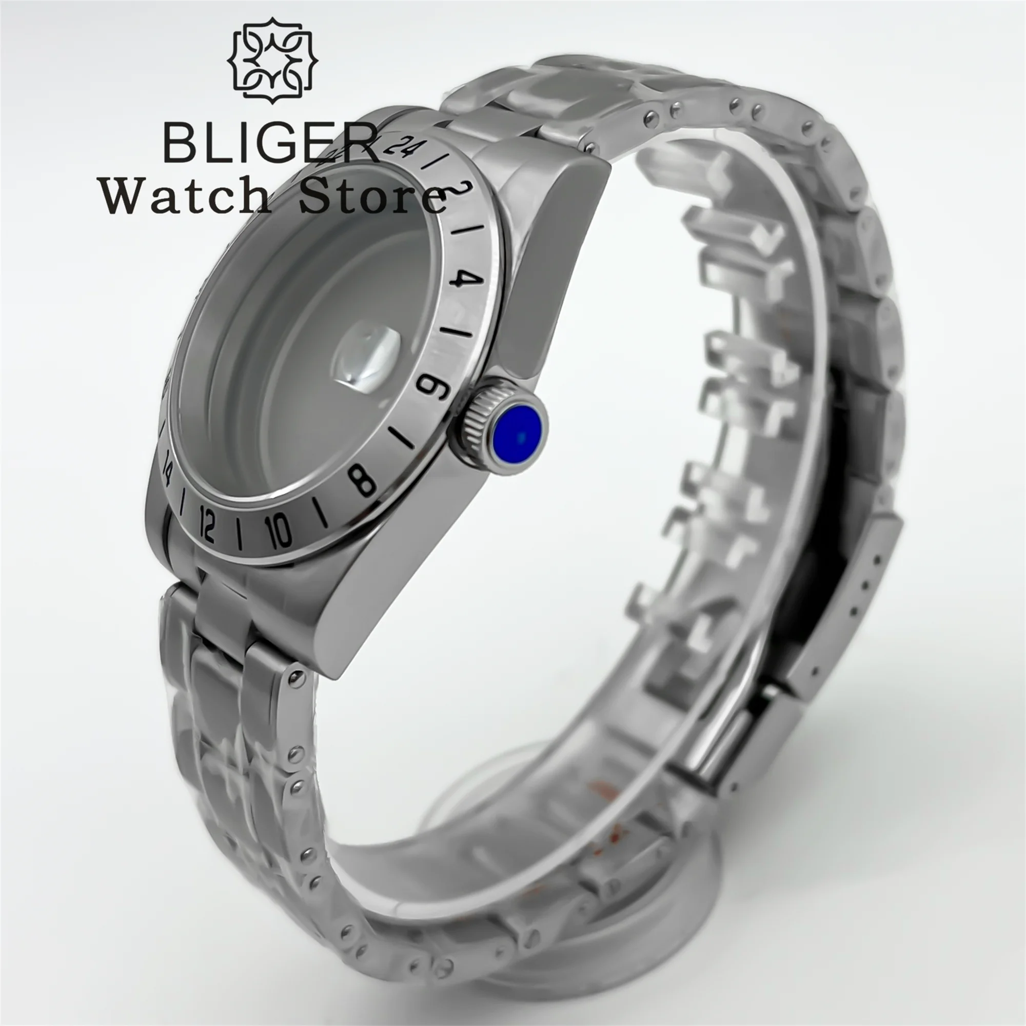 BLIGER 39mm GMT Watch Case Solid bezel Sapphire Glass Stainless Steel Strap Fit NH34 NH35 NH36 ETA2824 PT5000 Movement