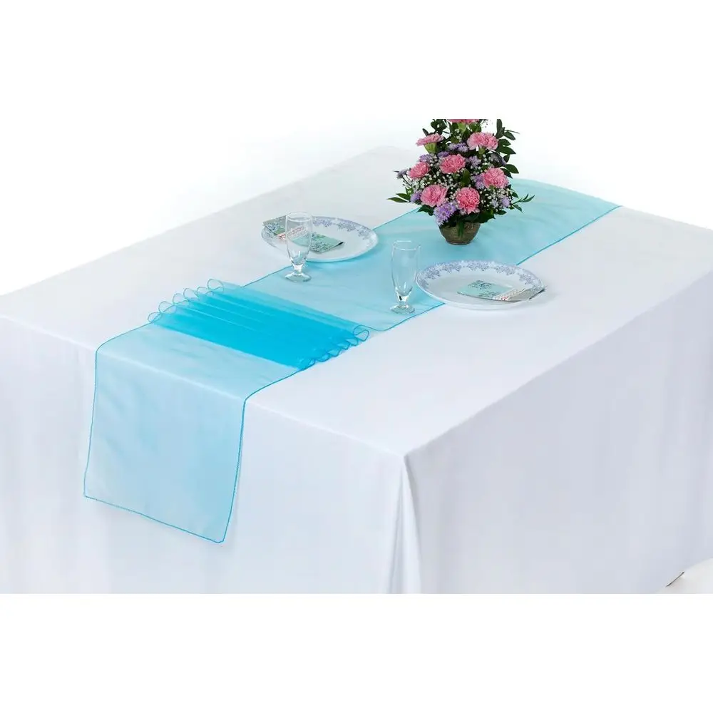 

12 x 108 Inch Long Organza Table Runners - Premium Silk Fabric for Weddings, Parties, and Banquets - Light Teal