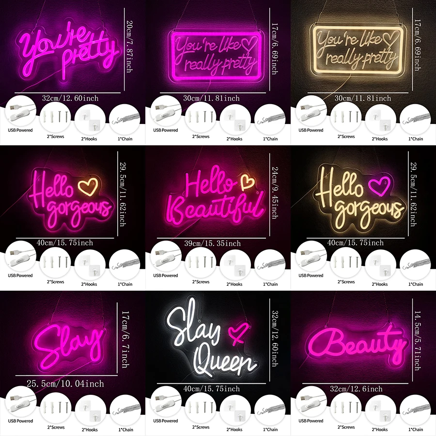 Hello Gorgeous Neon Sign,Hello Beautiful USB LED Neon Lights for Home Wedding Birthday Backdrop Bacelorette Party Decor