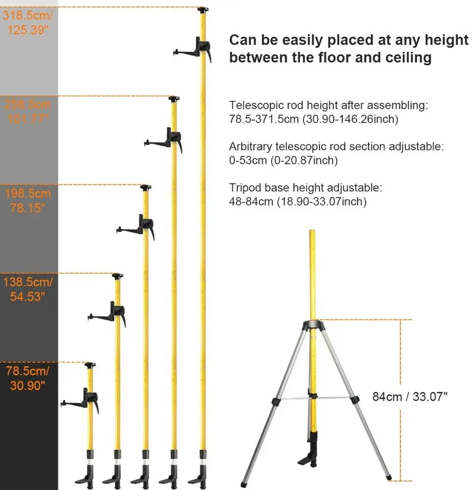 Huepar-Altura Telescópica Pólo Laser Nível Tripé, 1/4 