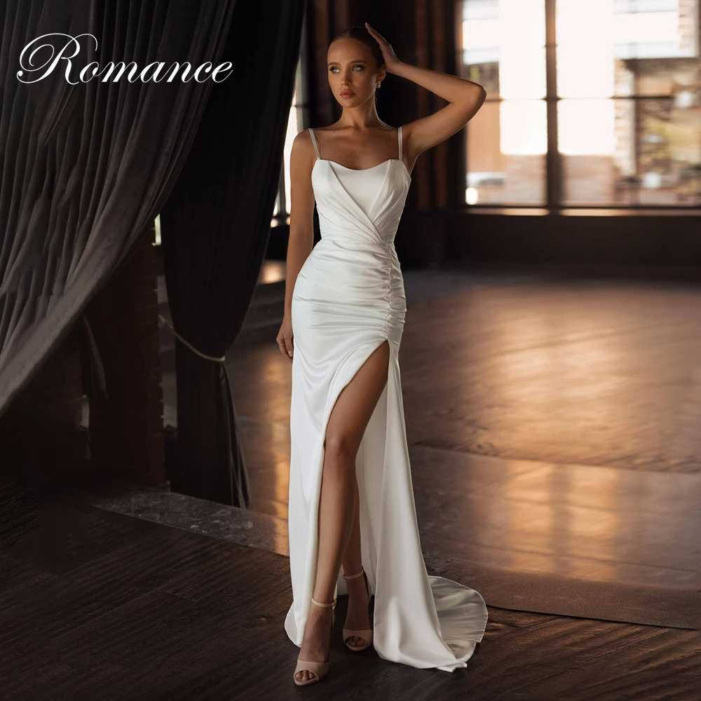 Classic Boat-Neck Mermaid Wedding Dress Spaghetti Straps High Slit Sleeveless Open Back Bridal Gown Vestidos De Novia Customized