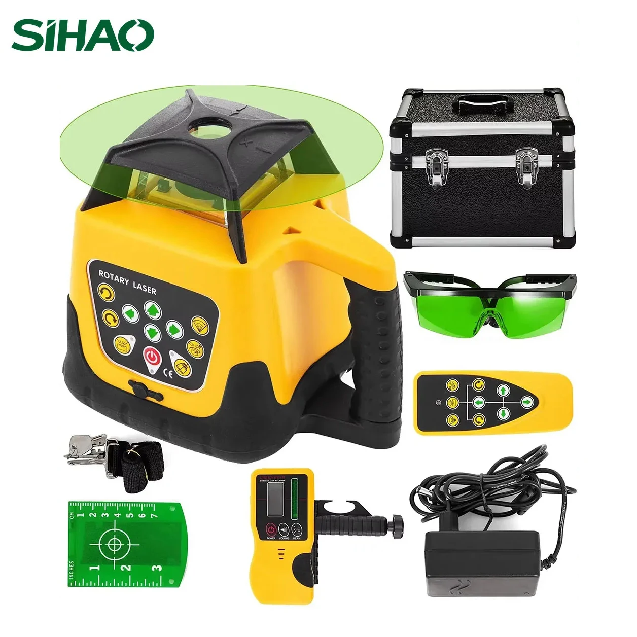 SIHAO - 360° Rotary Laser Level - Self-Leveling Red Beam With Remote & Receiver for Construction, Indoor/Outdoor Alignment