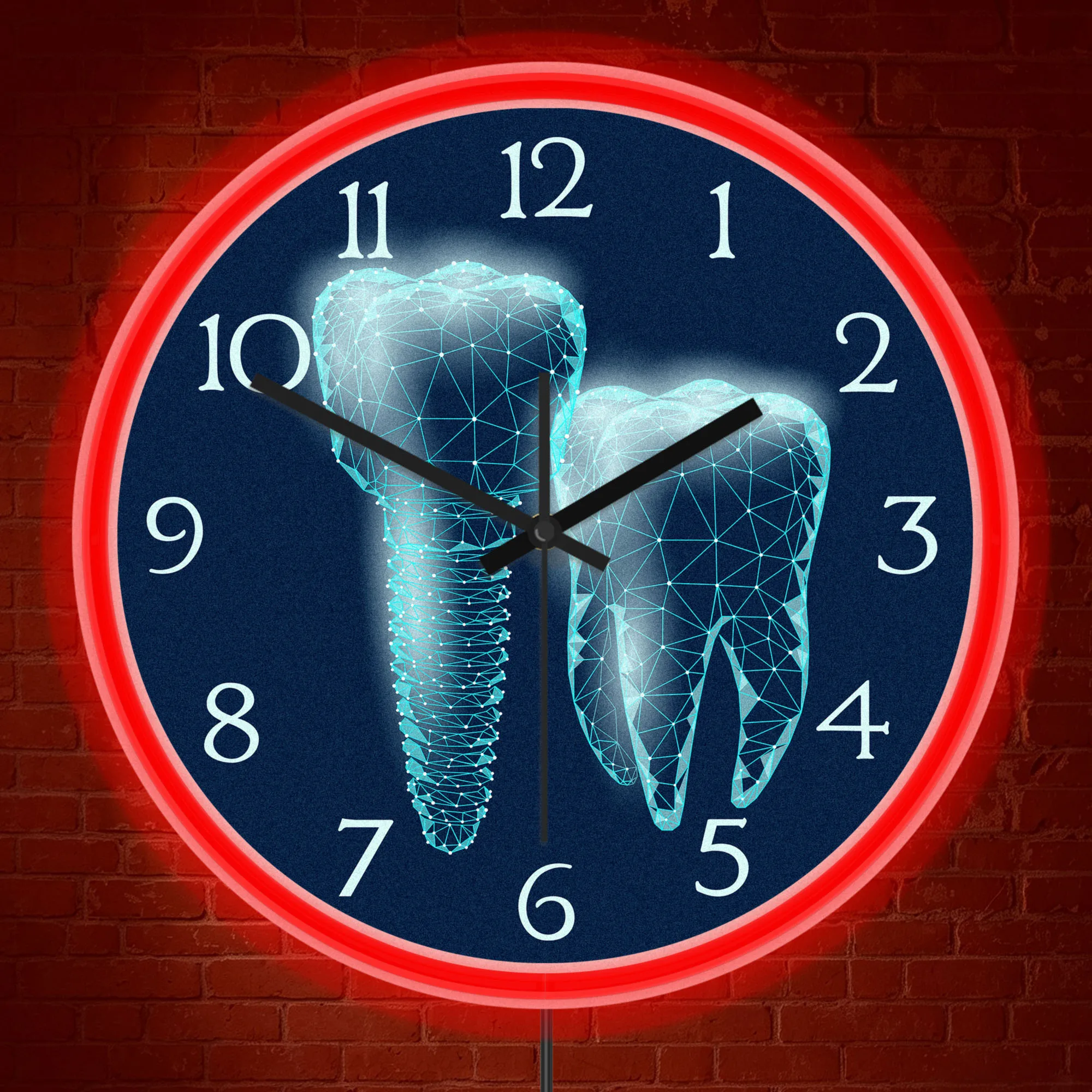 Dental Wireframe Tooth Neon Wall Clock Implant Dentistry Medical Art Illuminated Sign LED Light Up Wall Clock for Dentist Office
