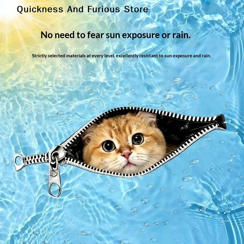 【MO】Cat Car Sticker Zipper Cat Puppet Teddy Border Collie Puppy Cute Creative Personality Pet Car Decorative Sticker 1PC