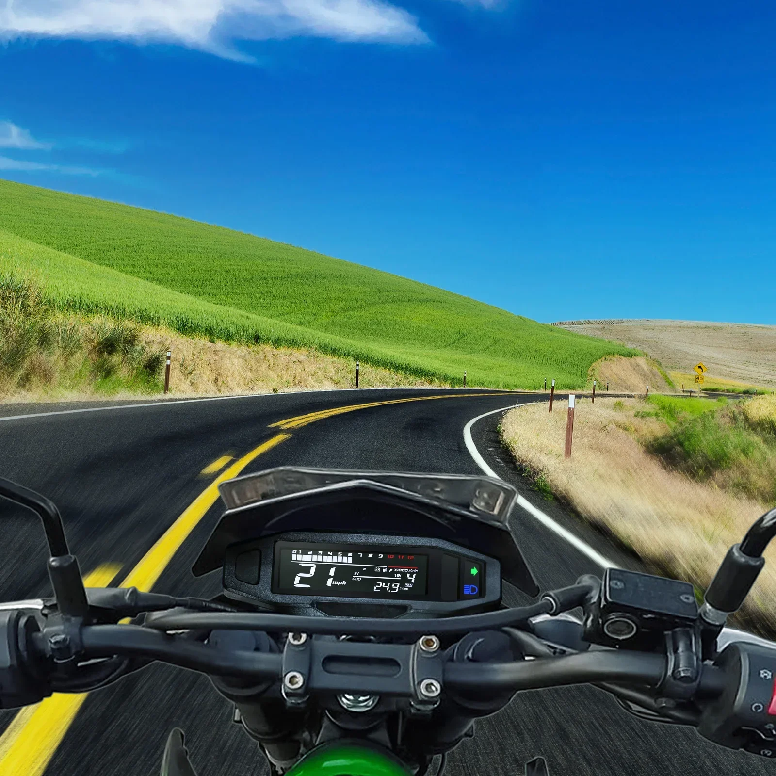 Universeller Motorrad-Tachometer Digitales Armaturenbrett mit Blinker Km/h Stundenzähler Ölstandsanzeige Drehzahlmesser Wasserdicht – Detail 2