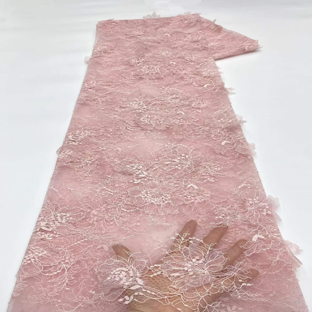 Dusty Sage Green 3D Floral Lace Fabric Handmade Flower Embroidery Tulle Mesh For Wedding Dress Bridal Gown Evening Prom Dress view 6