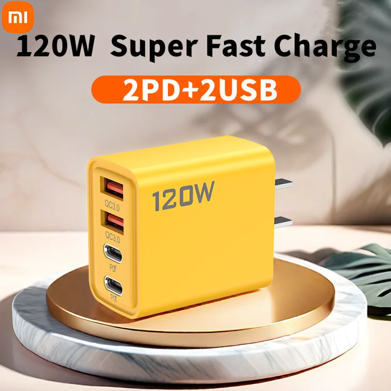 Xiaomi 4 Ports 120W USB C PD Charger Quick Charge 3.0 Fast Charging Type C USB Phone Charger Adapter For iPhone 15 14 13 Samsung