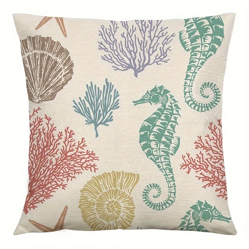 1PC 2D Flat Coastal Beach Throw Pillow Covers Ocean Themed Marine Life Decorative Cushion Cases for Home Bedroom No Pillow Core