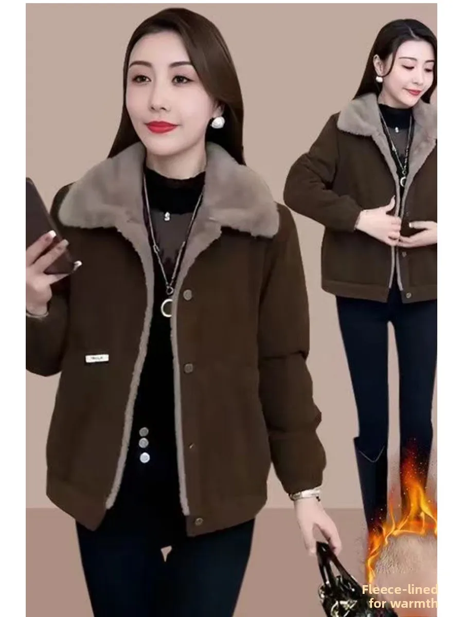 

Утепленная флисовая зимняя куртка оверсайз: Новинка, универсальная, модная, стройнящая модель для мам, с длинными рукавами, двойной слой