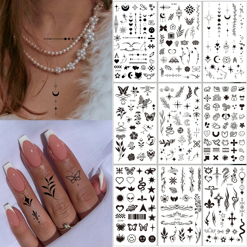 

10 Sheets Cute Tattoo Stickers Waterproof Mini Temporary Tattoos For Women Men Hand Leg Body Art Fake Tattoo for Arm Face Ankle