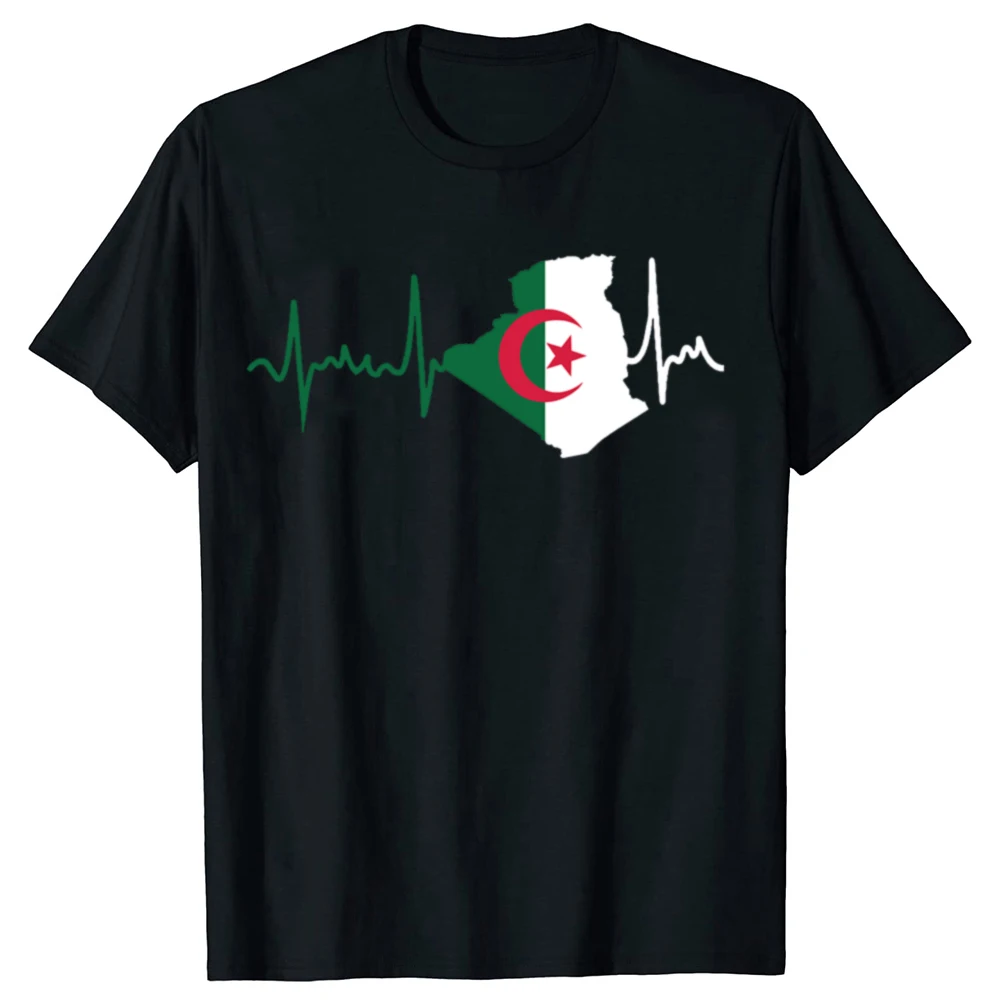 Funny Algeria Heartbeat Proud To Be Algerian T-shirts Men Women's Fashion Casual Tshirt 100% Cotton Loose Oversized T Shirt