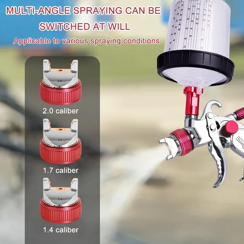 HVLP Paint Sprayer with 10pcs 600ML Mixing Quick Cup,Spray Paint Gun Set Contain 3 Nozzles 1.4/1.7/2mm &Pressure Gauge